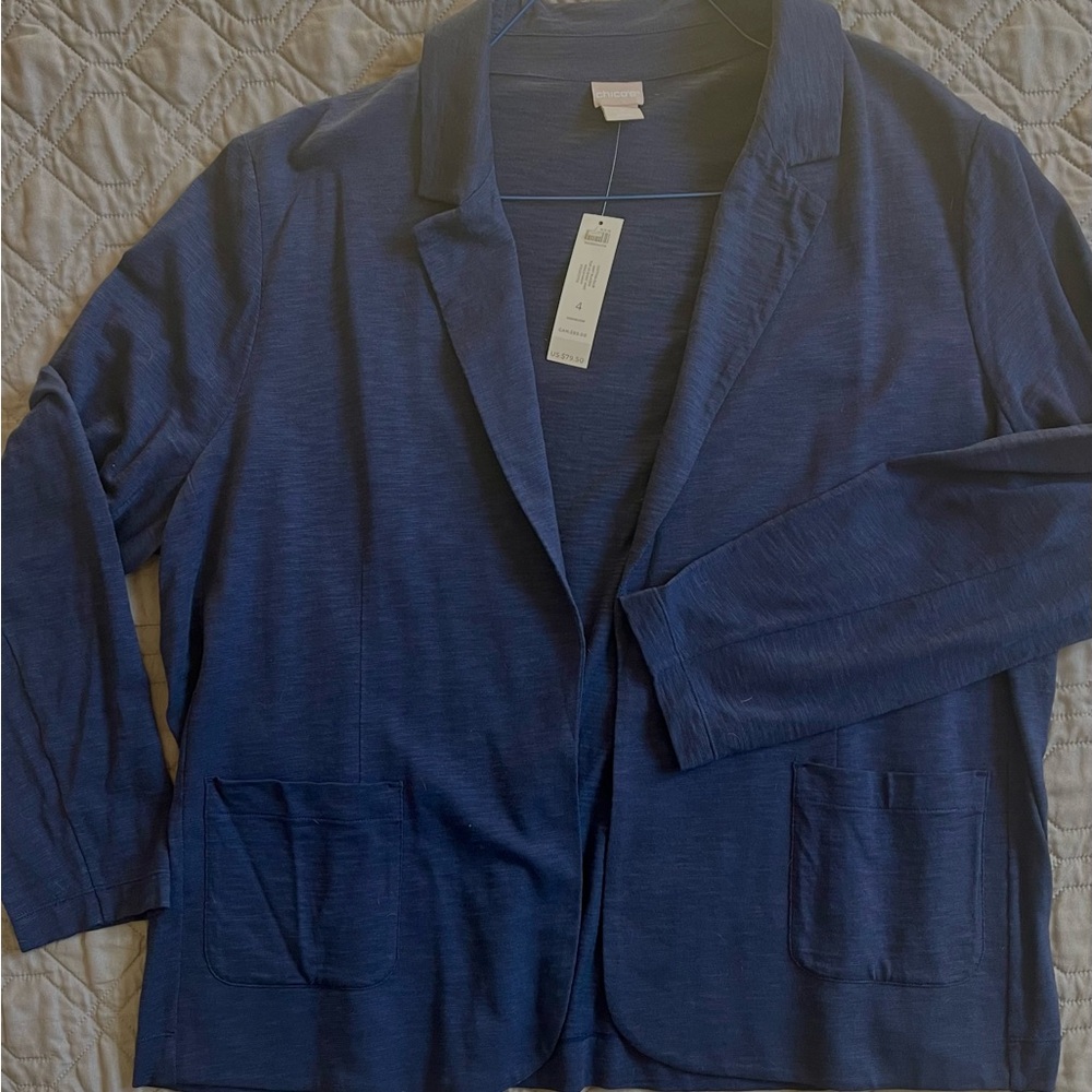 Chico's Navy Blue Blazer cotton slub knit blazer – fits like an XXL